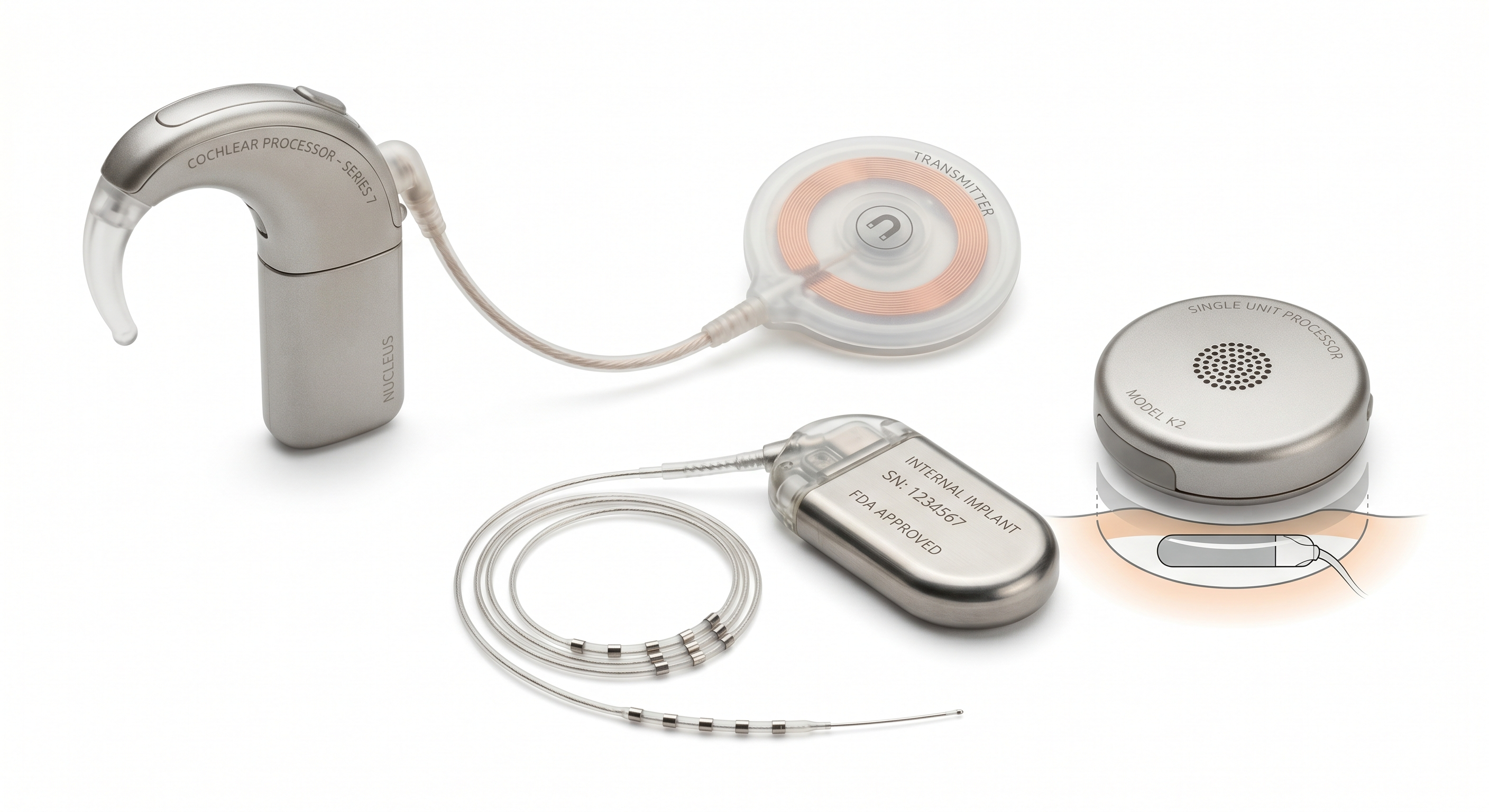 Cochlear implant device close-up